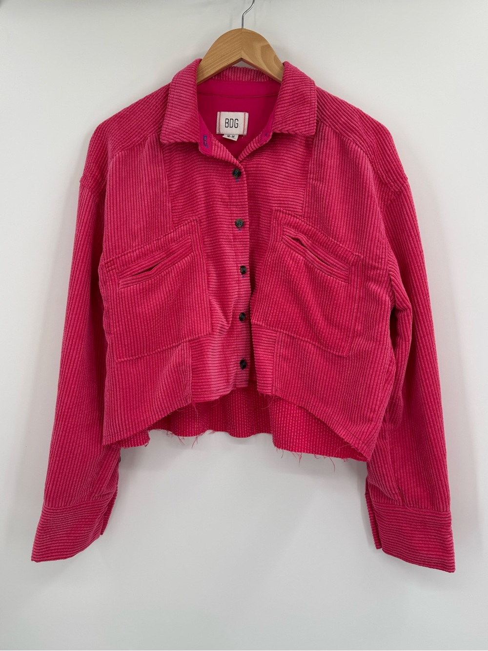 BDG Rodney Corduroy Cropped Button Down Shirt | Hot Pink | Medium
